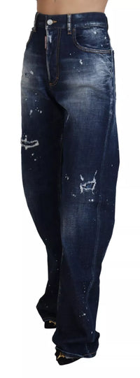 Dsquared² Blue High Waist Tattered Denim Jeans San Diego