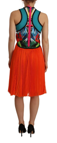 Dsquared² Multicolor Silk Sleeveless Pleated Knee Length Dress