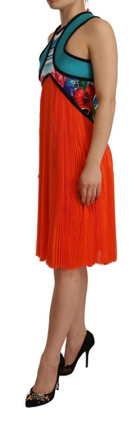 Dsquared² Multicolor Silk Sleeveless Pleated Knee Length Dress