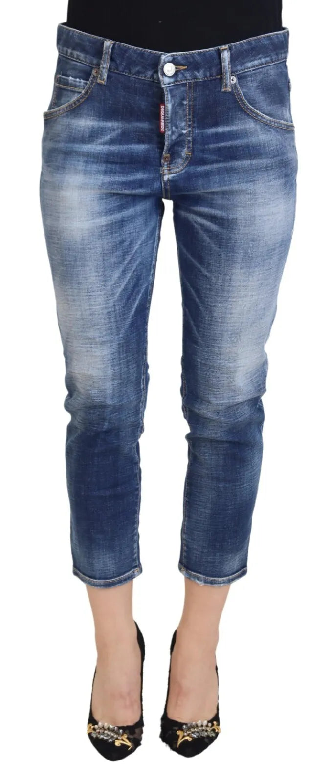 Dsquared² Blue Cotton Mid Waist Cropped Denim Jeans Cool Girl