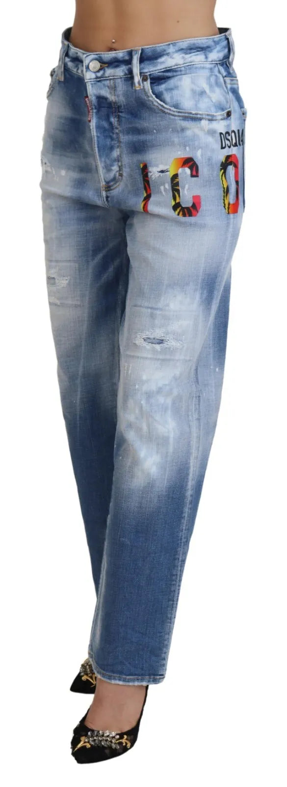 Dsquared² Blue Icon High Waist Straight Denim Jeans Boston