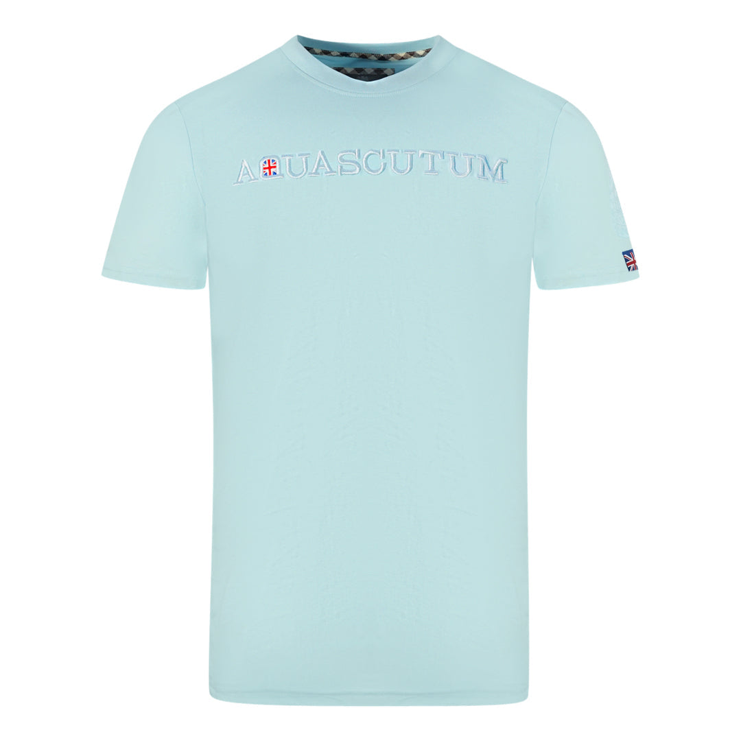 Aquascutum Brand Embossed Logo Sky Blue T-Shirt S