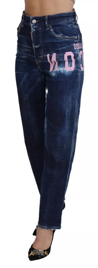 Dsquared² Blue Icon High Waist Straight Denim Boston Jeans